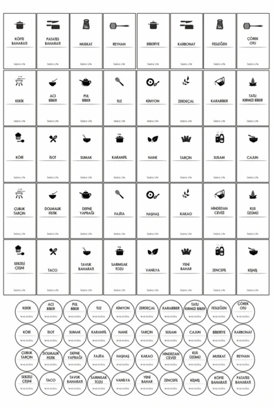 Sezka Life 12 Adet Metal Kapaklı Kavanoz Baharatlık Ve 40 40 Adet Baharat Etiket Seti -160ml - 3