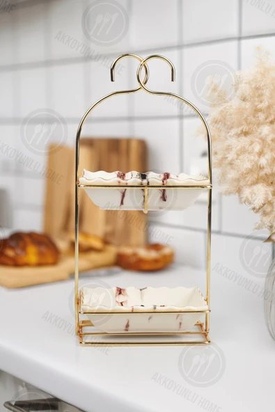 Akkoyunlu home Stantlı 2 Katlı Kare  Sunumluk,Çerezlik,Lokumluk Kahve Yanı Sunumluk  Çerezlik Kase - 3