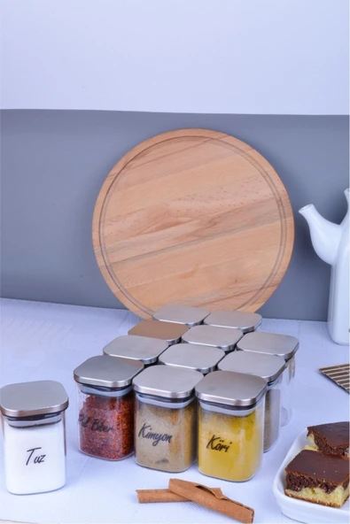 Sezka Life 12'li Metal Kapaklı Kare Borosilikat Baharatlık Ve 30 Adet Suya Dayanıklı Etiket Seti -6x9-200ml - 2