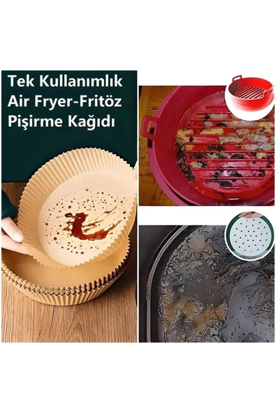 Akkoyunlu home 50 Adet Airfryer Pişirme Kağıdı Hava Fritözü Yağsız Tefal Kumtel Kağıt - 2