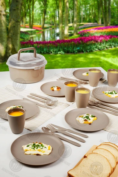 Akkoyunlu home 32 Parça 6 Kişilik Piknik Seti Gri Piknik Takımı(çatal,kaşık,bıçak.tabak.bardak)seti