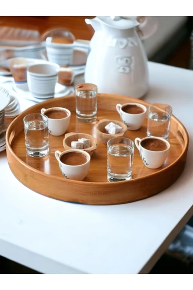 Akkoyunlu home Yuvarlak Tepsi 35 Cm Bambu Sunum Servis tepsisi