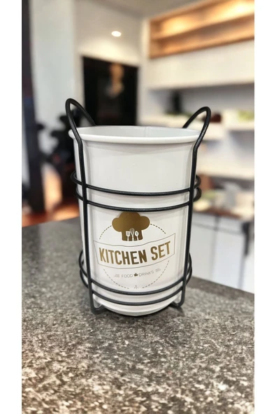 Akkoyunlu home Tezgah Üstü Dekoratif Gold Standlı Kaşıklık Beyaz Renk