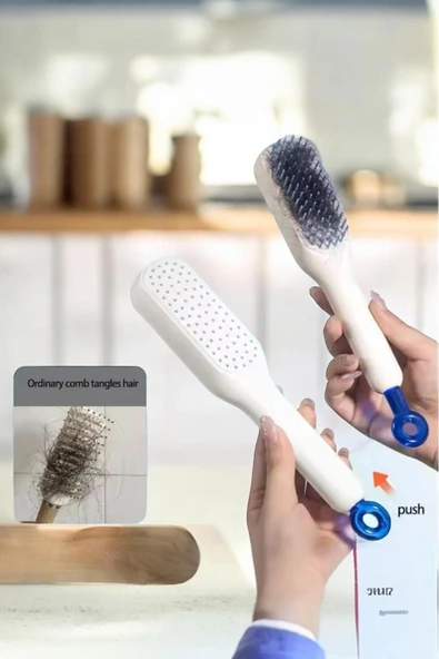 Akkoyunlu home Taşınabilir Saç Tarağı Kendini Temizleyen Dolaşıklık Çözme Saç Fırçası,Saç Tarağı