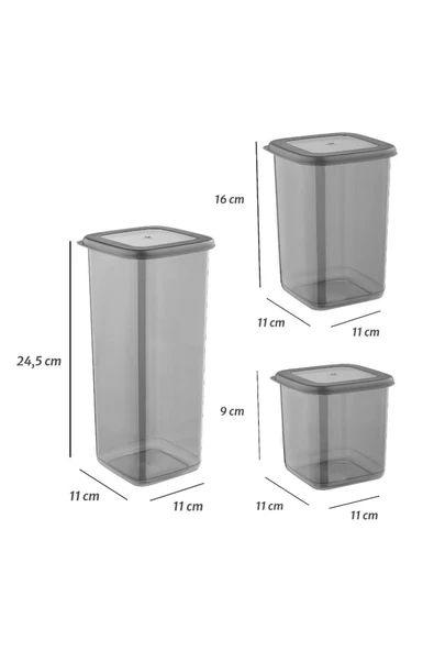 Akkoyunlu home 12'li Set Etiketli, Kırılmaz Kare Erzak Saklama Kabı Antrasit 4X 1,75 Lt/1,2 Lt/0,55 Lt - 2