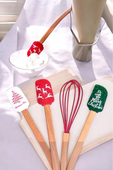 Akkoyunlu home 4'lü Bambu Saplı Slikon Spatula Seti,Spatula,Kaşık,Sıyırıcı,Çırpıcı Spatula Seti Mini - 2