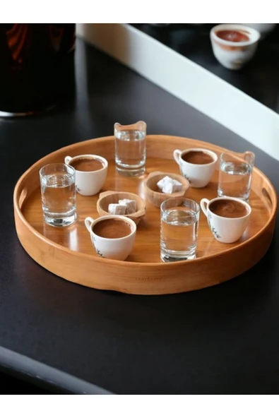 Akkoyunlu home Yuvarlak Tepsi 35 Cm Bambu Sunum Servis tepsisi - 2