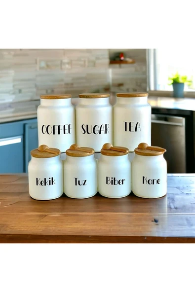 Akkoyunlu home 7'li Bambu Kapaklı Cam Baharatlık Takımı Bambu Kaşıklı (Çay,Kahve,Şeker)Kavanoz Seti - 2