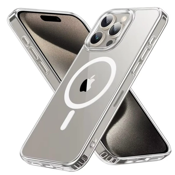IPhone 15 Pro Max Uyumlu Magsafe Köşe ve Kamera Korumalı Lüks Şeffaf Silikon - 2