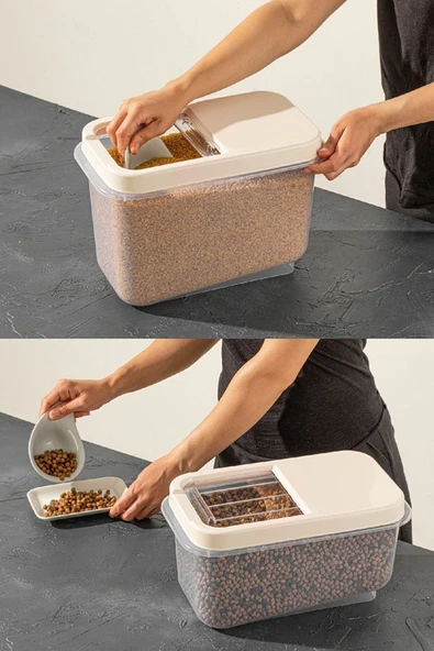 Akkoyunlu home 3lü Set Multibox Maxi Saklama Kabı Kaydırak Kapaklı 1x(5 Litre, 7,5 Litre, 10 Litre) Krem - 2