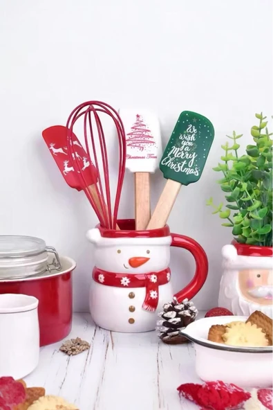 Akkoyunlu home 4'lü Bambu Saplı Slikon Spatula Seti,Spatula,Kaşık,Sıyırıcı,Çırpıcı Spatula Seti Mini