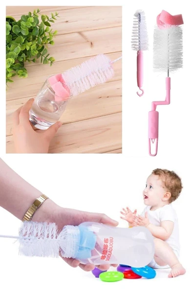 Akkoyunlu home Biberon Şişe Temizleme Fırçası Süngerli 2 Li Fırça Set