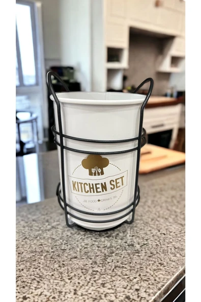 Akkoyunlu home Tezgah Üstü Dekoratif Gold Standlı Kaşıklık Beyaz Renk - 2