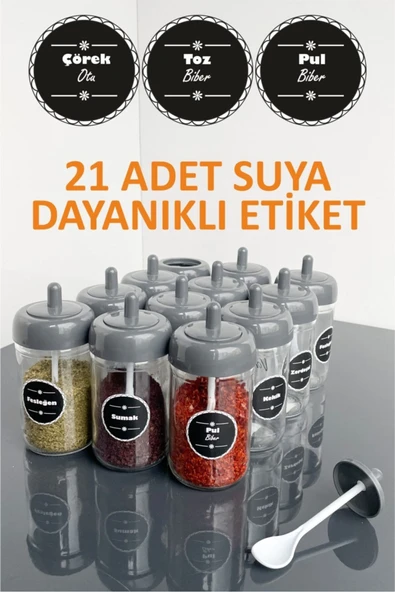 Sezka Life 12 Adet Kapağı Kendinden Kaşıklı Baharatlık Seti Ve 21 Adet Suya Dayanıklı Etiket-300ml - 2