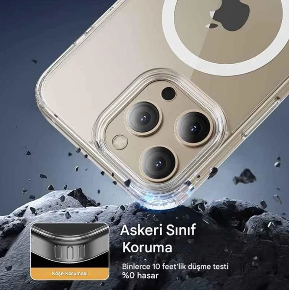 IPhone 16 Pro Uyumlu Magsafe Köşe ve Kamera Korumalı Lüks Şeffaf Silikon - Resim 4