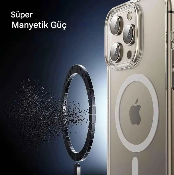 IPhone 15 Pro Uyumlu Magsafe Köşe ve Kamera Korumalı Lüks Şeffaf Silikon - 5