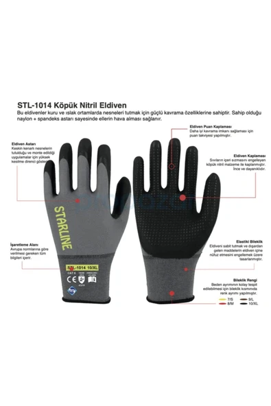 Starline Stl-1014 Kaydırmaz Köpük Nitril Eldiven 12 çift - 2