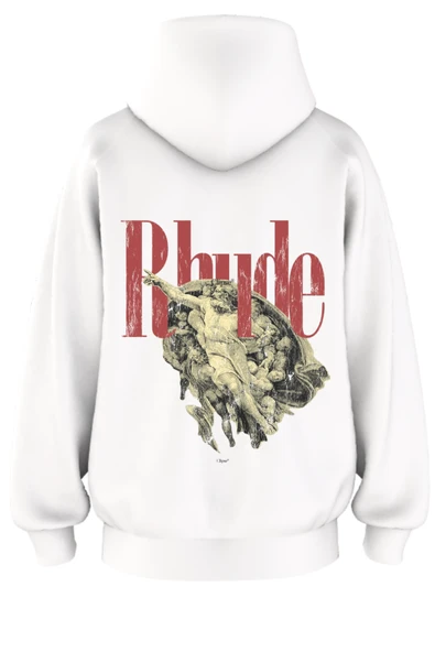 Oversize 'Rhude' Baskılı Kapşonlu Hoodie Sweatshirt