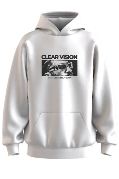 Oversize 'Clear Vısıon' Baskılı Kapşonlu Hoodie Sweatshirt