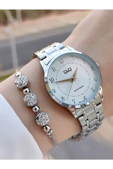 Q&Q QC204J004Y Gümüş Çelik Kordonlu Rakamlı Sevgili Çift Kol Saatleri - 5