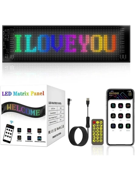 Led Matrix Panel Küçük Boy Dijital Kayar Rgb Ekran Kumandalı Mobil Uygulamalı 37 X 9 cm