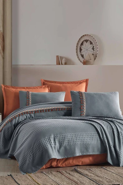 Clasy Butik Tek Kişilik Pike Takımı Bohemline Gri V1 - Resim 2