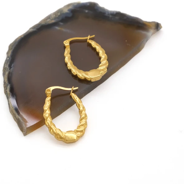 Çelik Küpe Altın Kaplama Kadın UNK-818 - Resim 2