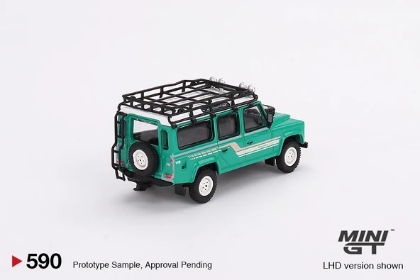 Mini GT Land Rover Defender 110 1985 County Station Wagon Trident Green 590 - Resim 3