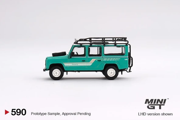 Mini GT Land Rover Defender 110 1985 County Station Wagon Trident Green 590 - Resim 4