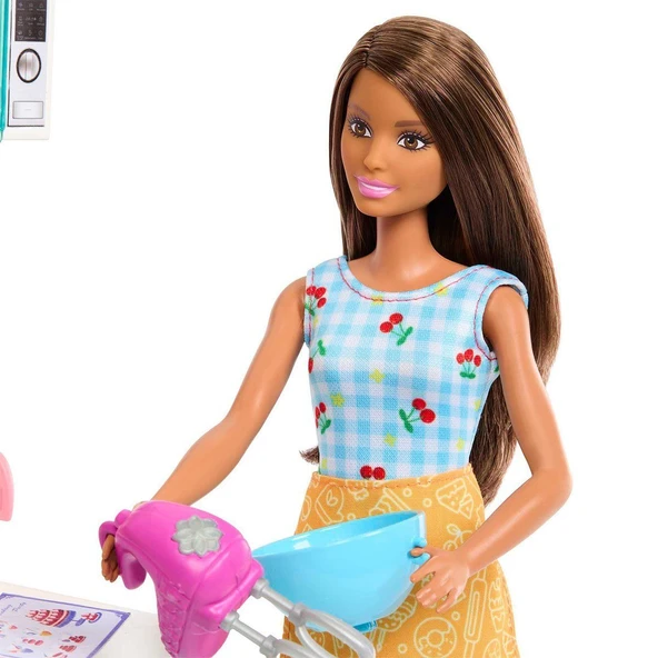HJY94 Barbie Brooklyn ve Malibu Pasta Yapıyor Oyun Seti - 3