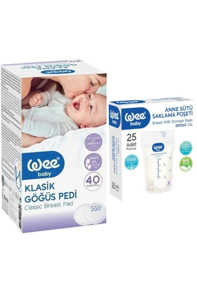 Wee Baby Klasik Göğüs Pedi 40'lı + Anne Sütü Saklama Poşeti 25'li
