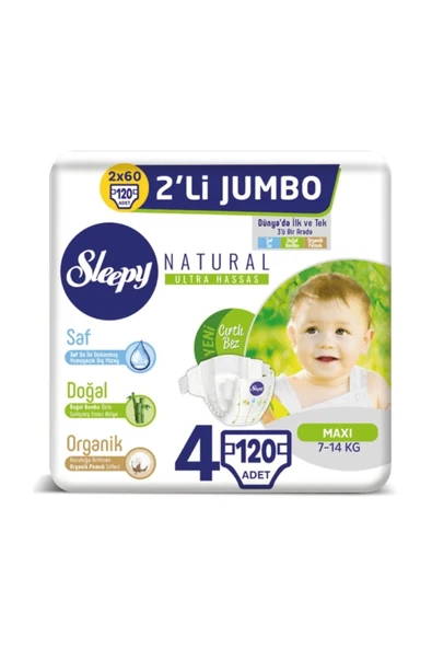 Sleepy Natural Bebek Bezi 4 Beden Maxi 2x2'li Jumbo 120 Adet