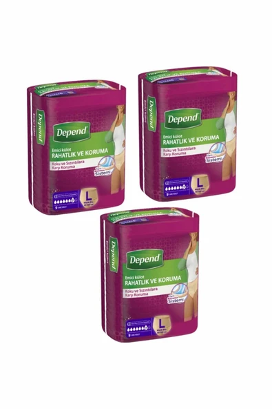 Depend Emici Külot 9'lu Büyük Boy Kadın - 3'lü Paket