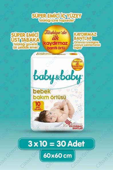 Baby&Baby Bebek Bakım Örtüsü Alt Açma Bezi 3x10 Adet - 1