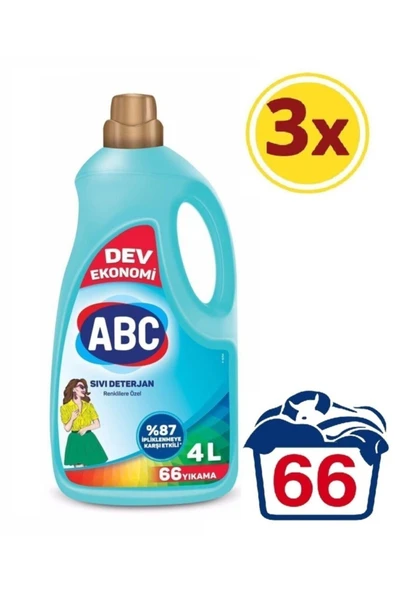 ABC Renklilere Özel Sıvı Deterjan 4 Lt 3 Lü Set