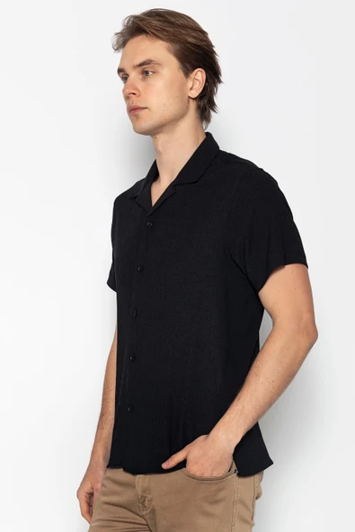 Erkek Regular Fit Kısa Kollu Ekstra Soft Apach Yaka Rahat Düz Gömlek - 9