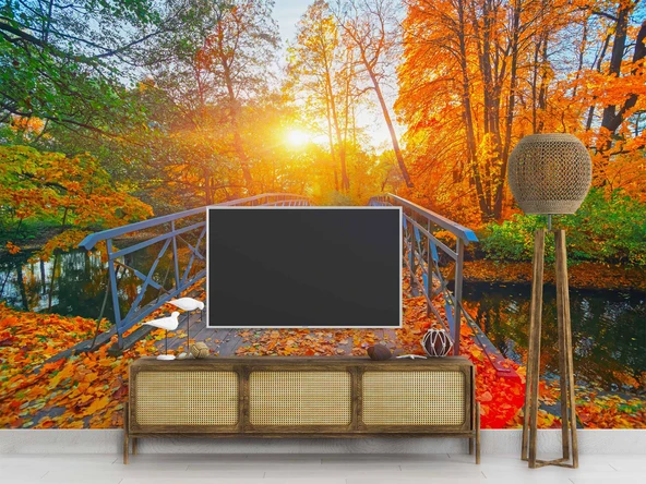 Sonbahar Doğa ve Nehir Manzaralı Duvar Kağıdı - Resim 3