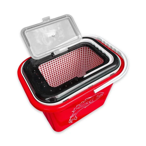 Balıkçı Kovası - 15 lt - Fishack - Süzgeçli - Kırmızı (Kod 179) - Resim 5