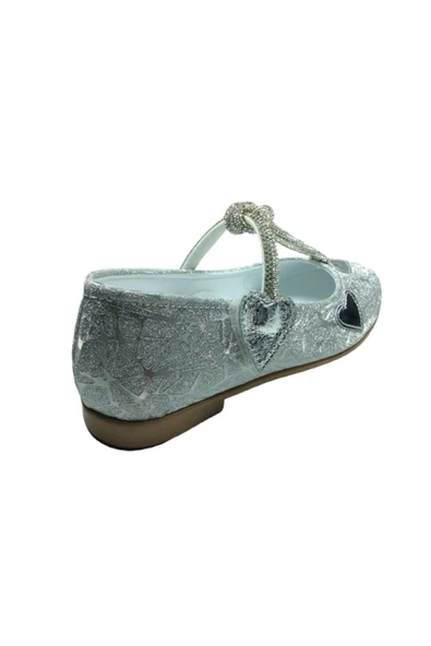 OrtopedikAL 1010 Ort Emt Patik Gümüş Parlak Babet Taşlı Kız Çocuk Abiye Ayakkabı Düğün - 4