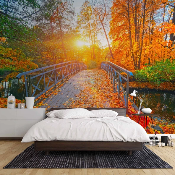 Sonbahar Doğa ve Nehir Manzaralı Duvar Kağıdı - Resim 2