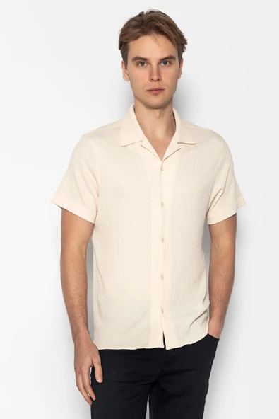 Erkek Regular Fit Kısa Kollu Ekstra Soft Apach Yaka Rahat Düz Gömlek - 11