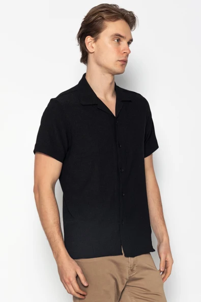 Erkek Regular Fit Kısa Kollu Ekstra Soft Apach Yaka Rahat Düz Gömlek - 8