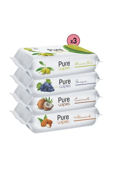 Pure Baby Standart Islak Havlu 12x50 (600 YAPRAK) 12'li 600 Tüm Cilt Tipleri