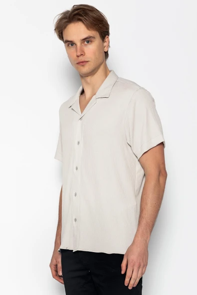 Erkek Regular Fit Kısa Kollu Ekstra Soft Apach Yaka Rahat Düz Gömlek - 4
