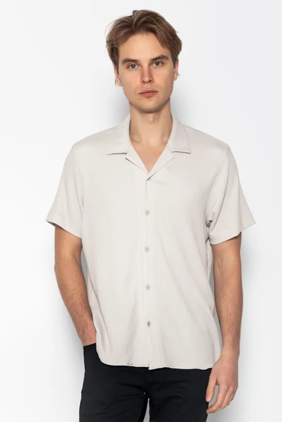 Erkek Regular Fit Kısa Kollu Ekstra Soft Apach Yaka Rahat Düz Gömlek