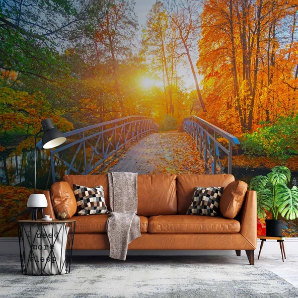 Sonbahar Doğa ve Nehir Manzaralı Duvar Kağıdı ürün görseli