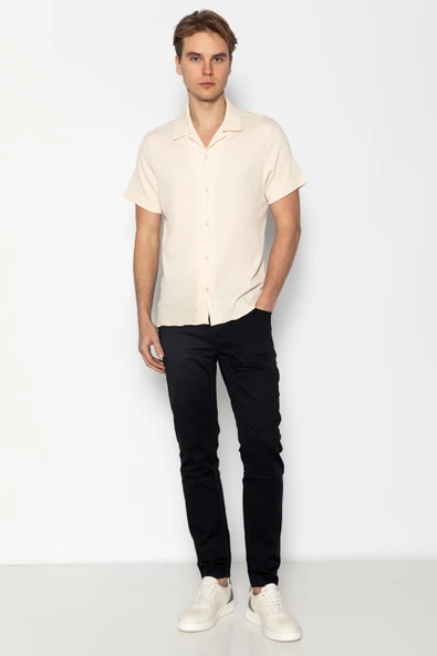 Erkek Regular Fit Kısa Kollu Ekstra Soft Apach Yaka Rahat Düz Gömlek - 12