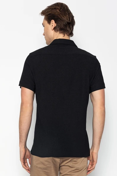 Erkek Regular Fit Kısa Kollu Ekstra Soft Apach Yaka Rahat Düz Gömlek - 10