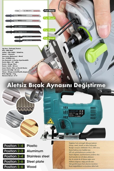 Assur 800 W Devir Ayarlı Dekupaj Testere Makinası - 4