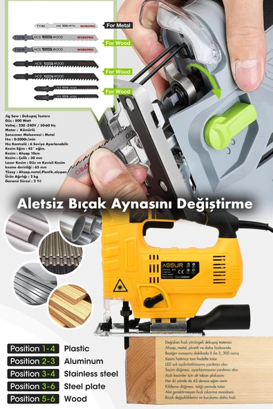 Assur 800 W Devir Ayarlı Dekupaj Testere Makinası - 3